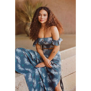 Trancoso Dusty Blue Floral Print Two-Piece Maxi Dress